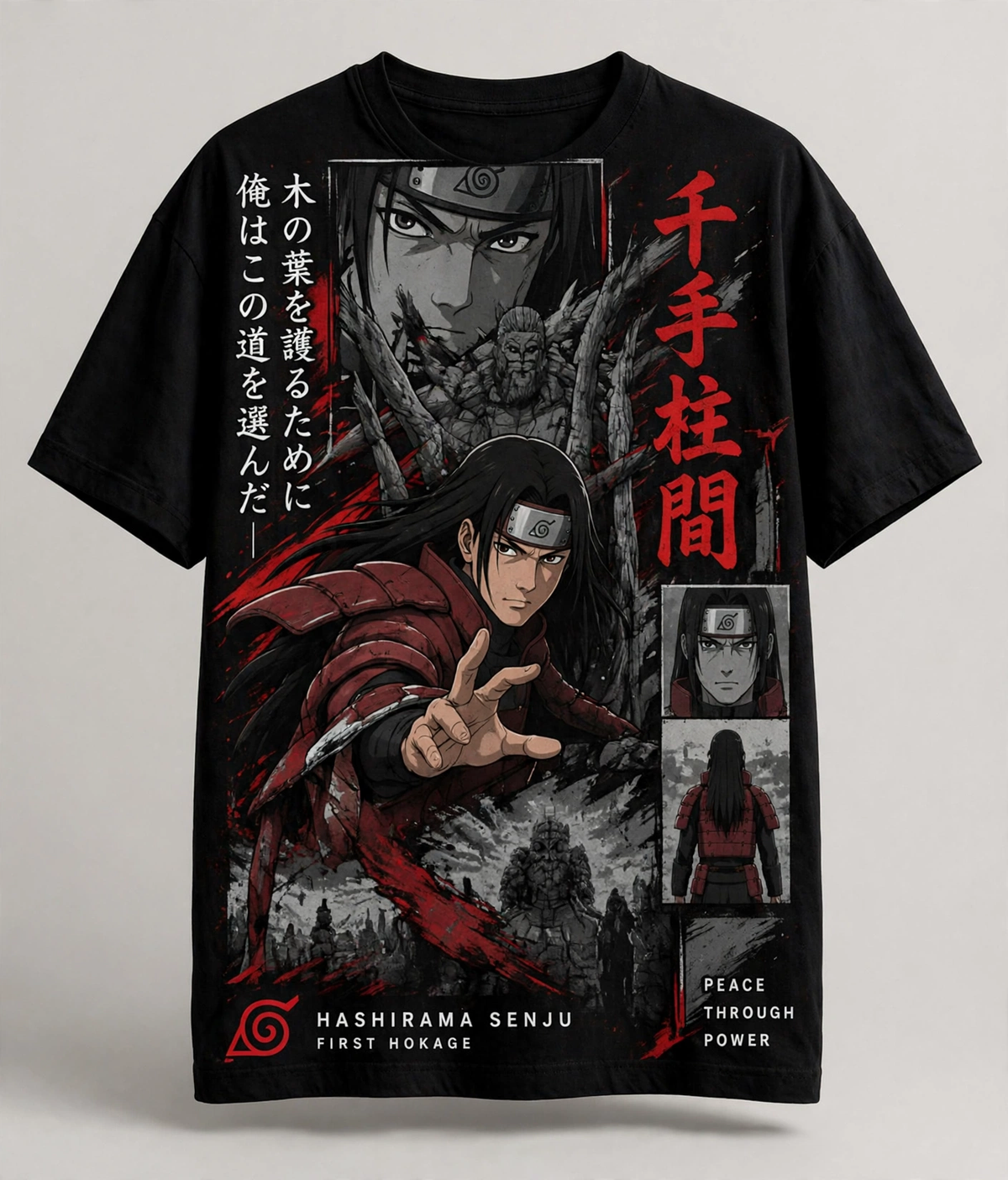 Hashirama Senju – First Hokage Black Tee