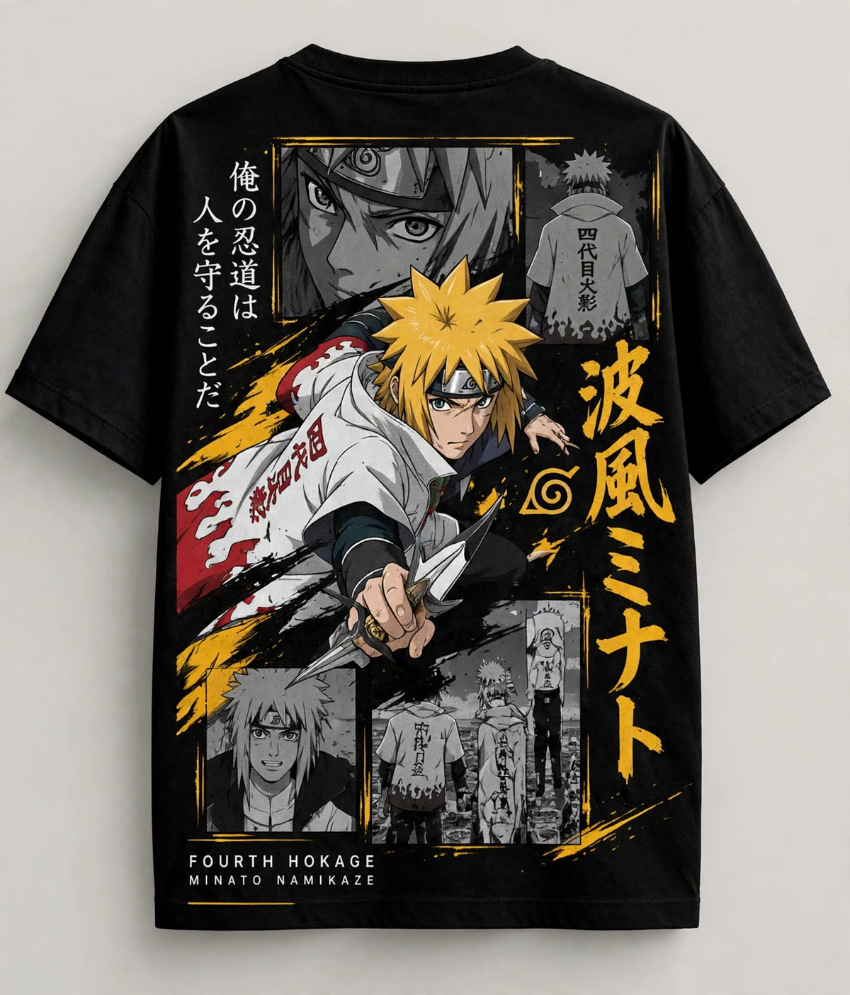 Minato Namikaze – Fourth Hokage Black Tee