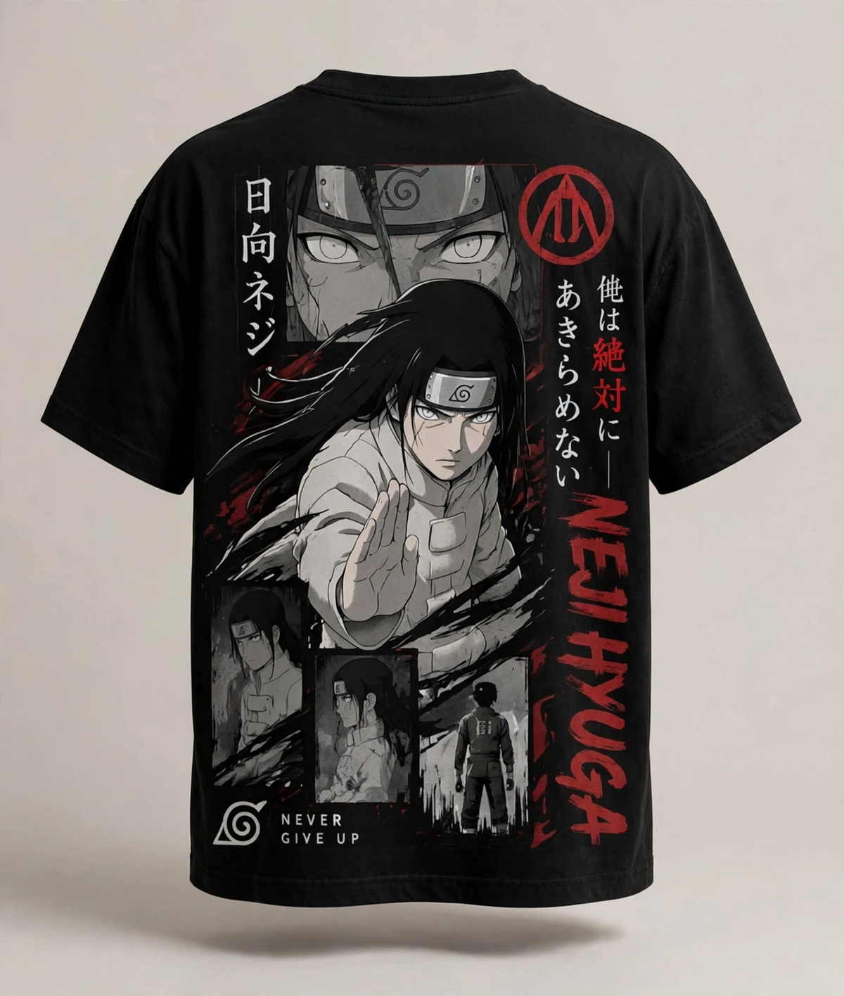Neji Hyuga – Never Give Up Black Tee