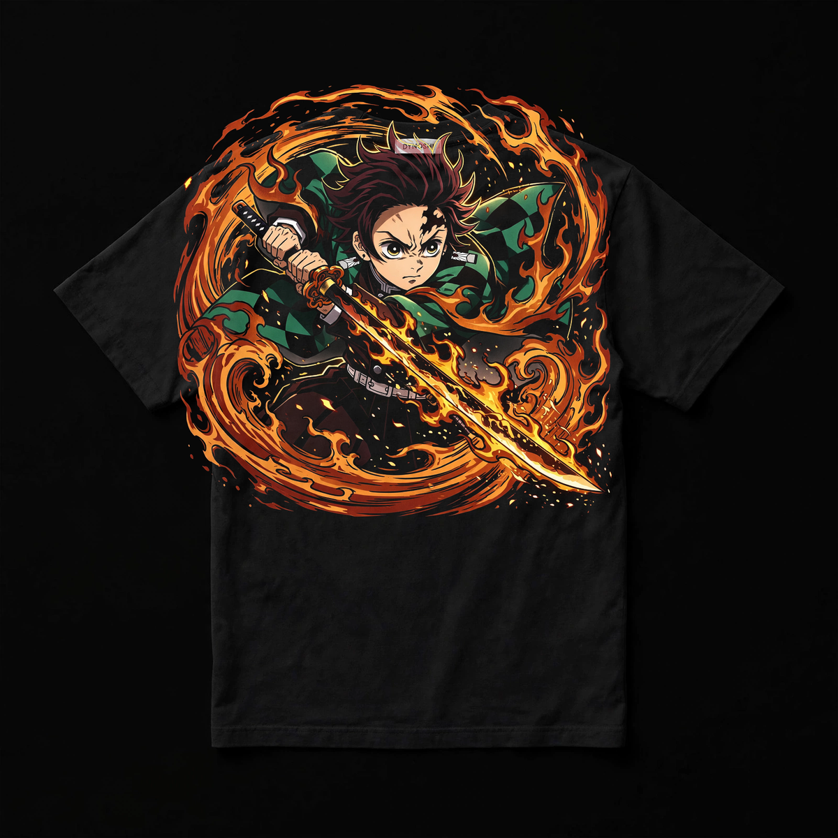 Tanjiro Kamado - Hinokami Kagura Black Tee — back view